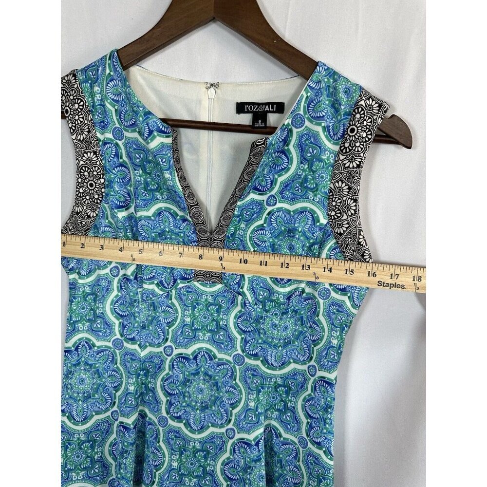 Roz & Ali Womens Blue/Black Floral Fit & Flare Sleeveless Dress Size 6 - Picture 6 of 10